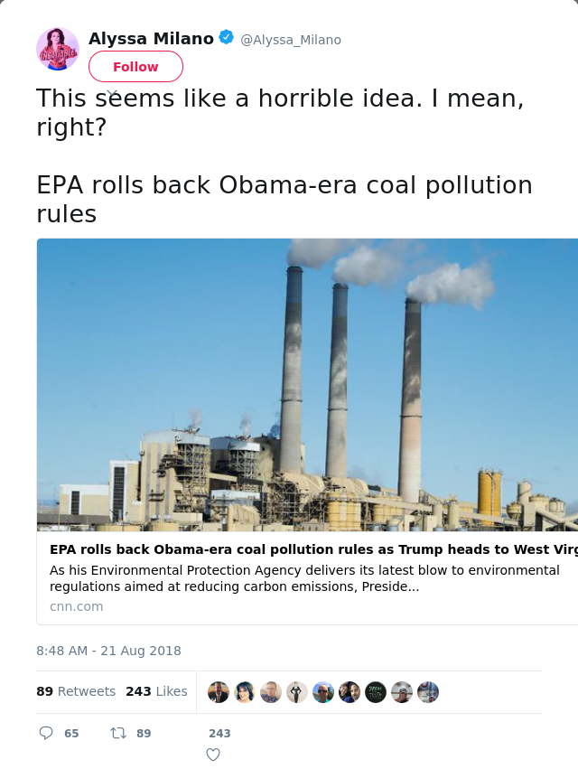 This seems like a horrible idea. I mean, right?

EPA rolls back Obama-era coal pollution rules