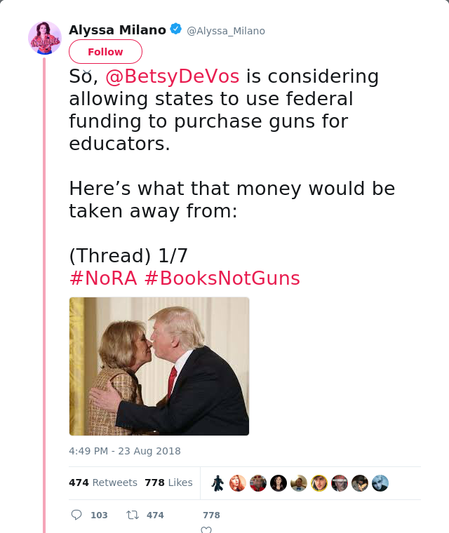 So, @BetsyDeVos is considering allowing states to use federal funding to purchase guns for educators. 

Here’s what…