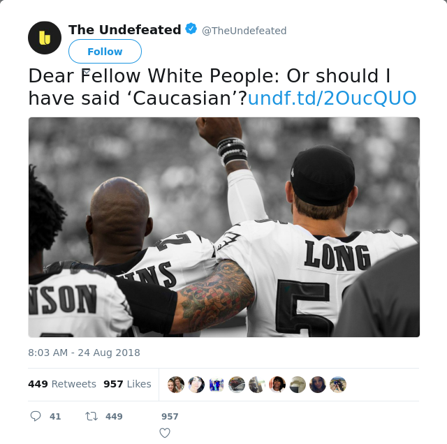 RT @TheUndefeated: Dear Fellow White People: Or should I have said ‘Caucasian’?