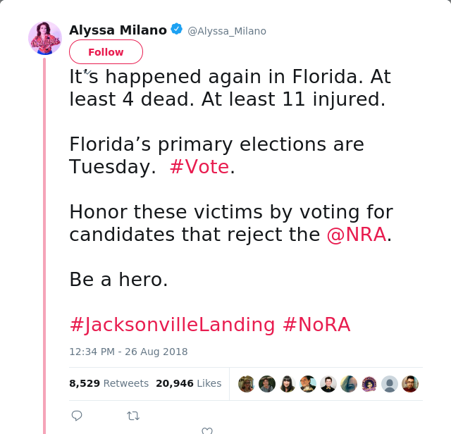 It’s happened again in Florida. At least 4 dead. At least 11 injured.  

Florida’s primary elections are Tuesday.…