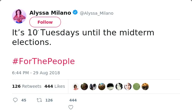 It’s 10 Tuesdays until the midterm elections. 

#ForThePeople