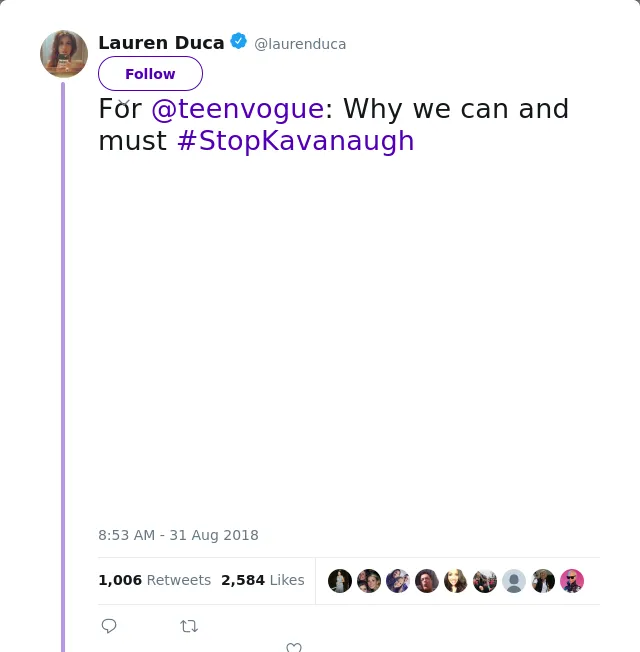 RT @laurenduca: For @teenvogue: Why we can and must #StopKavanaugh