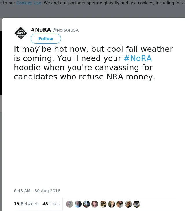 RT @NoRA4USA: It may be hot now, but cool fall weather is coming. You'll need your #NoRA hoodie when you're canvassing for candidates who r…