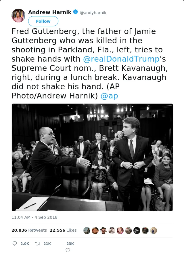 RT @andyharnik: Fred Guttenberg, the father of Jamie Guttenberg who was killed in the shooting in Parkland, Fla., left, tries to shake hand…