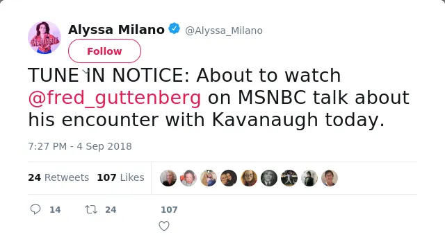 TUNE IN NOTICE: About to watch @fred_guttenberg on MSNBC talk about his encounter with Kavanaugh today.