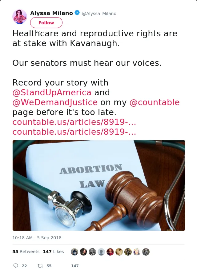 Healthcare and reproductive rights are at stake with Kavanaugh. 

Our senators must hear our voices. 

Record your…