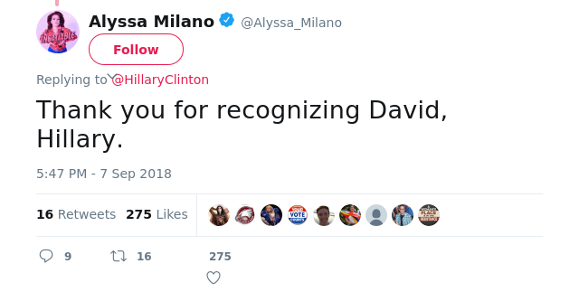 @HillaryClinton Thank you for recognizing David, Hillary.