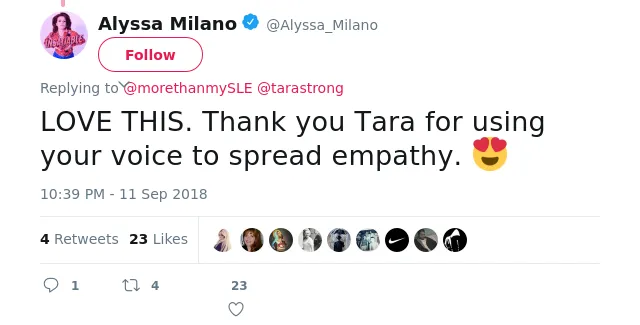 @morethanmySLE @tarastrong LOVE THIS. Thank you Tara for using your voice to spread empathy. 😍
