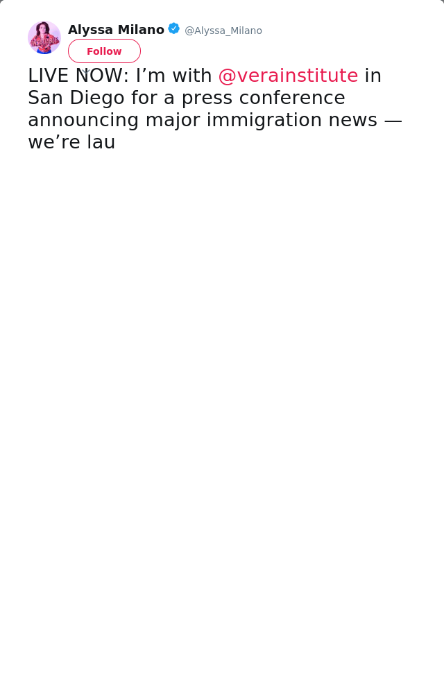 LIVE NOW: I’m with @verainstitute in San Diego for a press conference announcing major immigration news — we’re lau