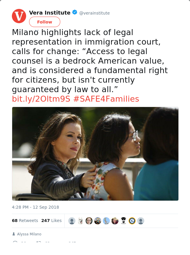 RT @verainstitute: Milano highlights lack of legal representation in immigration court, calls for change: “Access to legal counsel is a bed…