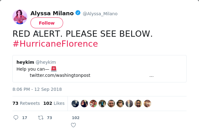 RED ALERT. PLEASE SEE BELOW. #HurricaneFlorence