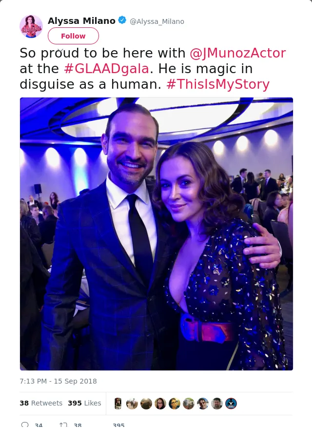 So proud to be here with ⁦@JMunozActor⁩ at the #GLAADgala. He is magic in disguise as a human. #ThisIsMyStory