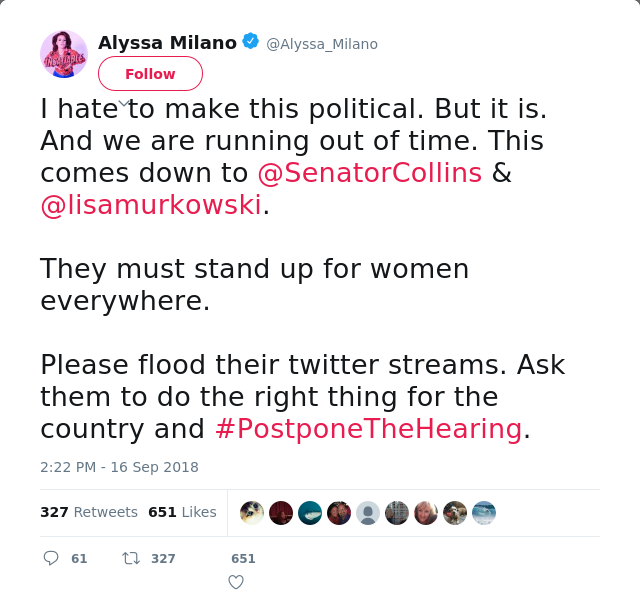 I hate to make this political. But it is. And we are running out of time. This comes down to @SenatorCollins &amp;…