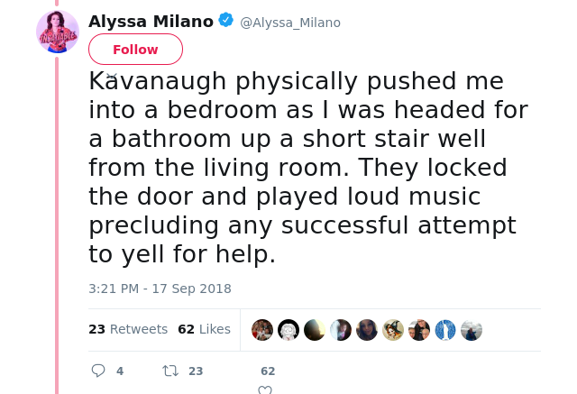 Kavanaugh physically pushed me into a bedroom as I was headed for a bathroom up a short stair well from the living…