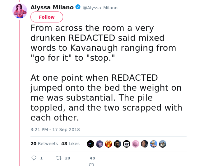 From across the room a very drunken REDACTED said mixed words to Kavanaugh ranging from "go for it" to "stop."
 
At…