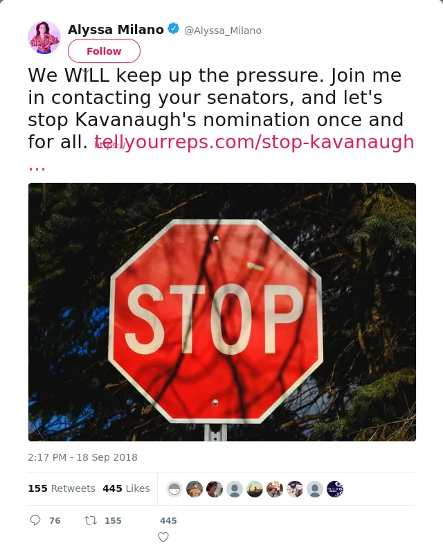We WILL keep up the pressure. Join me in contacting your senators, and let's stop Kavanaugh's nomination once and f…