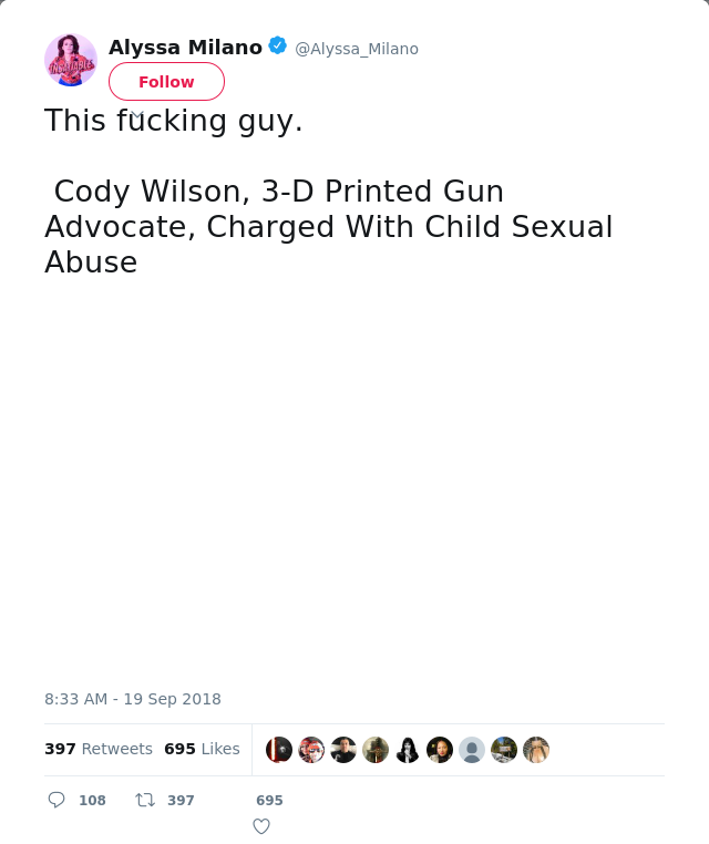 This fucking guy.

 Cody Wilson, 3-D Printed Gun Advocate, Charged With Child Sexual Abuse