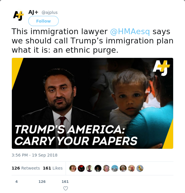 RT @ajplus: This immigration lawyer @HMAesq says we should call Trump’s immigration plan what it is: an ethnic purge.
