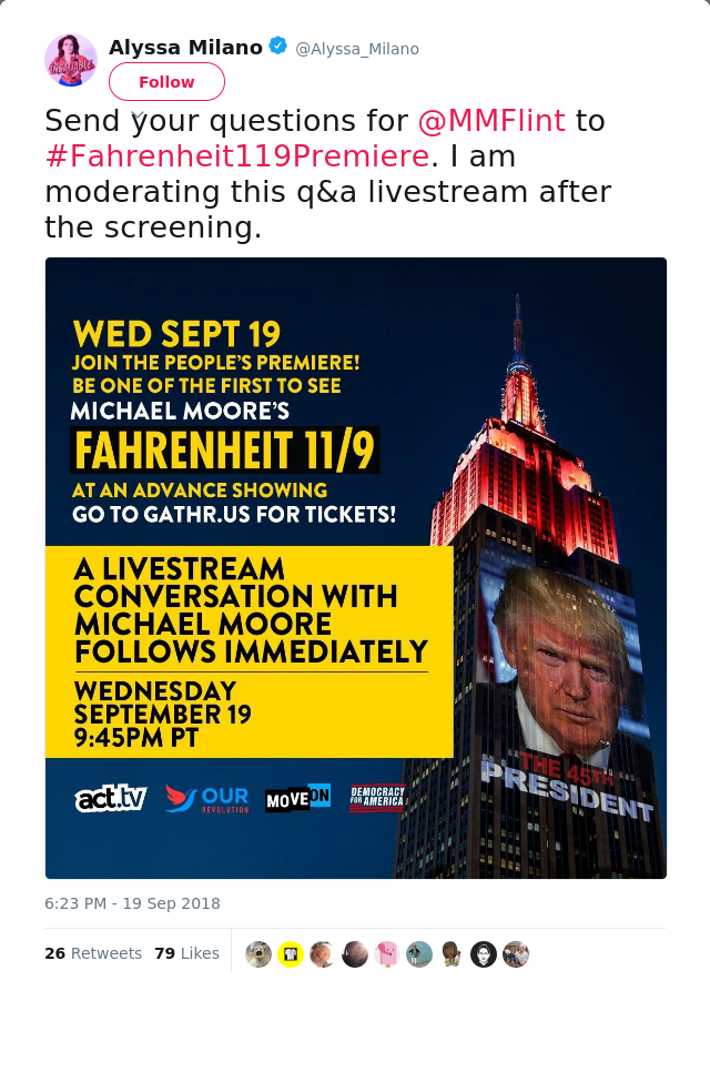 Send your questions for @MMFlint to #Fahrenheit119Premiere. I am moderating this q&amp;a livestream after the screening.