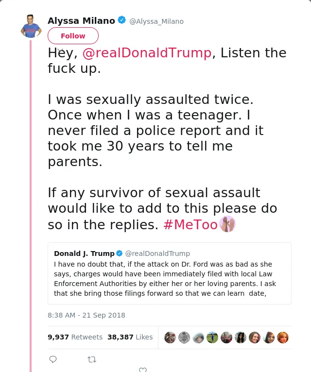 Hey, @realDonaldTrump, Listen the fuck up. 

I was sexually assaulted twice. Once when I was a teenager. I never fi…