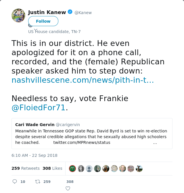RT @Kanew: This is in our district. He even apologized for it on a phone call, recorded, and the (female) Republican speaker asked him to s…