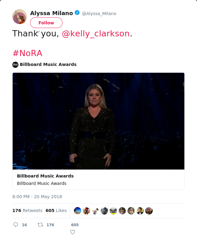 Thank you, @kelly_clarkson. 

#NoRA