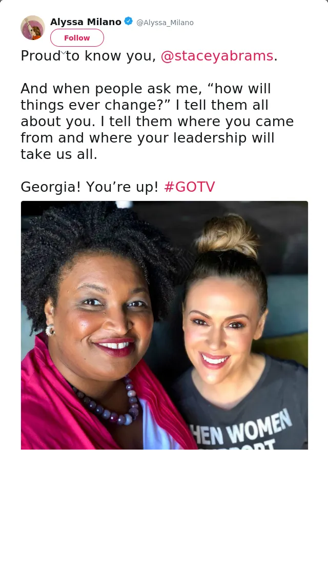 Proud to know you, @staceyabrams. 

And when people ask me, “how will things ever change?” I tell them all about yo…