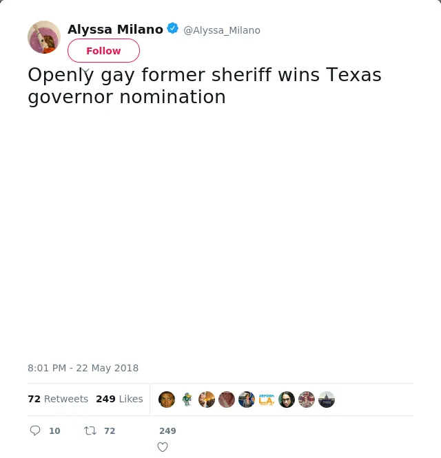 Openly gay former sheriff wins Texas governor nomination