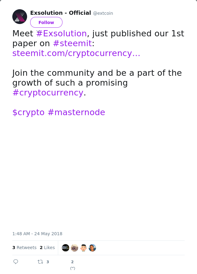 RT @extcoin: Meet #Exsolution, just published our 1st paper on #steemit: