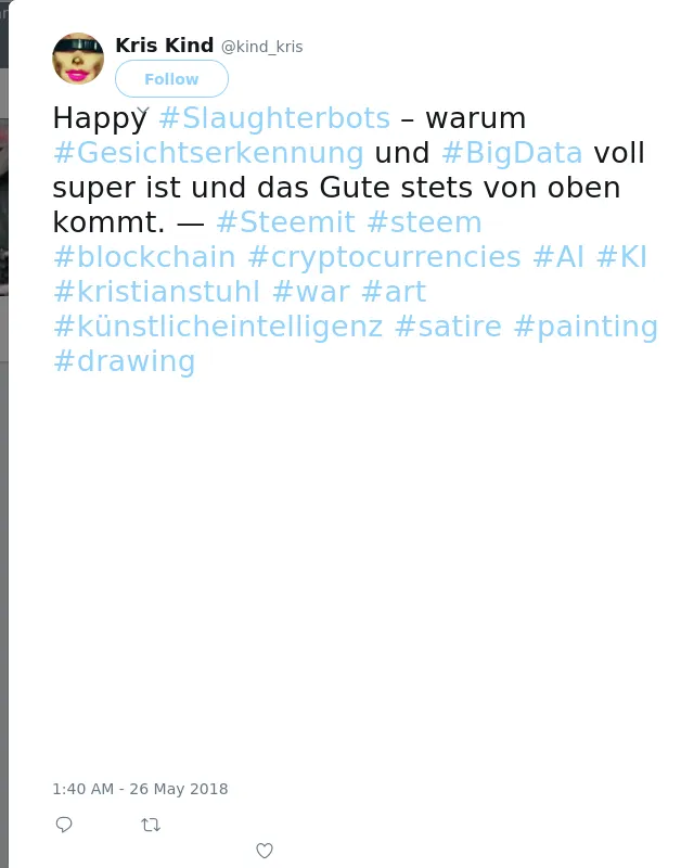 Happy #Slaughterbots – warum #Gesichtserkennung und #BigData voll super ist und das Gute stets von oben kommt. —…
