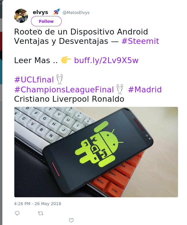 Rooteo de un Dispositivo Android Ventajas y Desventajas — #Steemit 

Leer Mas .. 👉