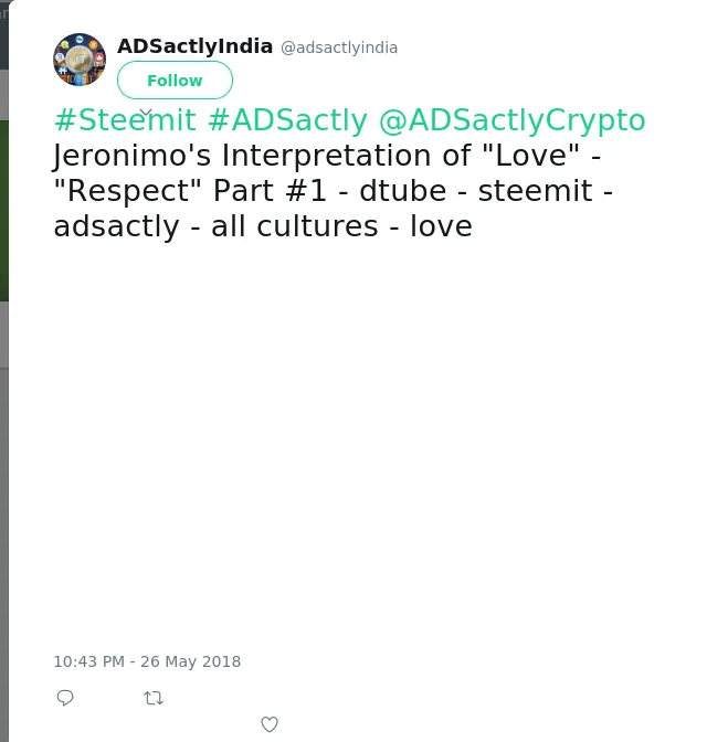#Steemit #ADSactly @ADSactlyCrypto Jeronimo's Interpretation of "Love" - "Respect" Part #1 - dtube - steemit - adsa…