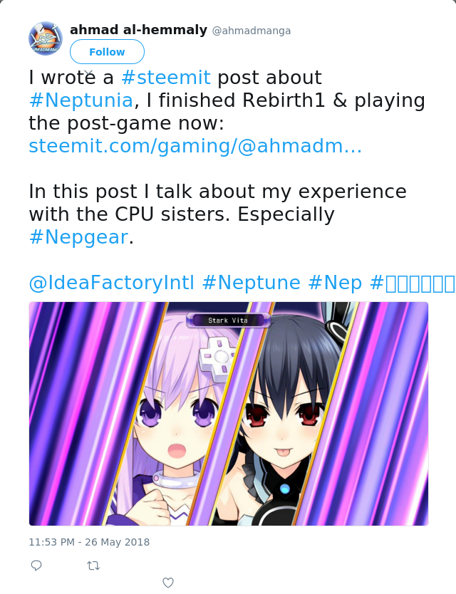 I wrote a #steemit post about #Neptunia, I finished Rebirth1 &amp; playing the post-game now: