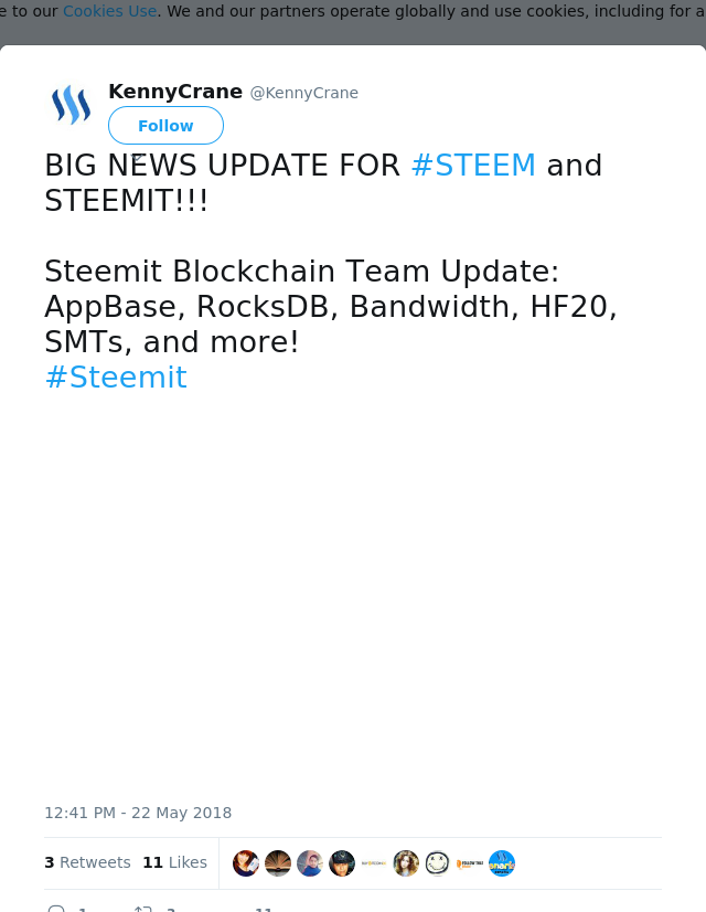 RT @KennyCrane: BIG NEWS UPDATE FOR #STEEM and STEEMIT!!!

Steemit Blockchain Team Update: AppBase, RocksDB, Bandwidth, HF20, SMTs, and mor…