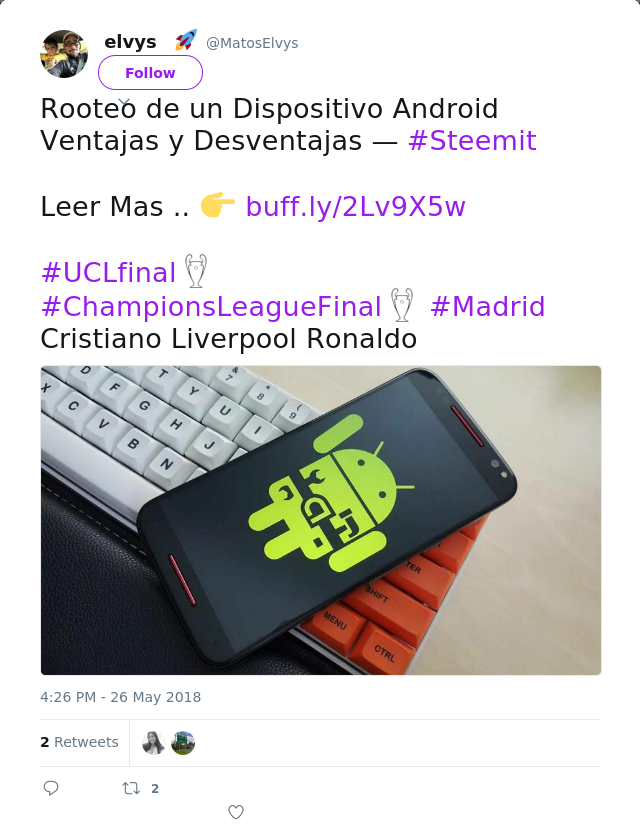 RT @MatosElvys: Rooteo de un Dispositivo Android Ventajas y Desventajas — #Steemit 

Leer Mas .. 👉