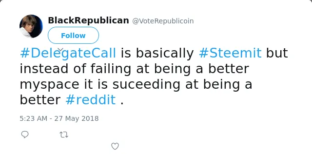 #DelegateCall is basically #Steemit but instead of failing at being a better myspace it is suceeding at being a better #reddit .