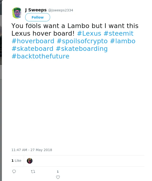 You fools want a Lambo but I want this Lexus hover board! #Lexus #steemit
#hoverboard #spoilsofcrypto #lambo…
