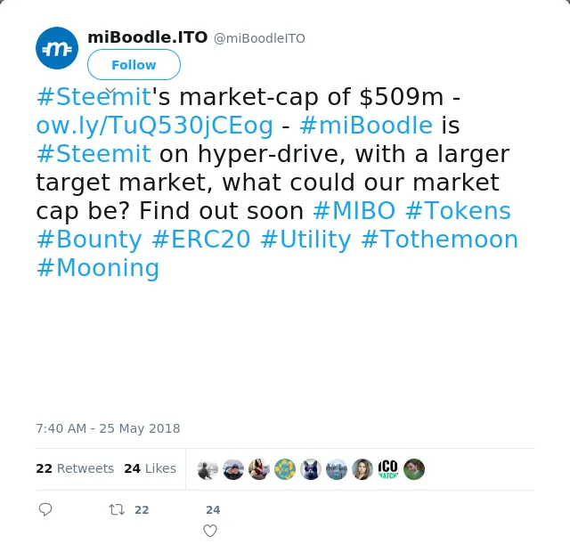 RT @miBoodleITO: #Steemit's market-cap of $509m -