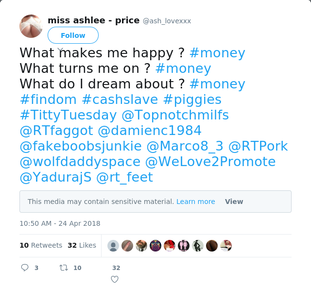 RT @ash_lovexxx: What makes me happy ? #money
What turns me on ? #money
What do I dream about ? #money
#findom #cashslave #piggies #TittyTu…