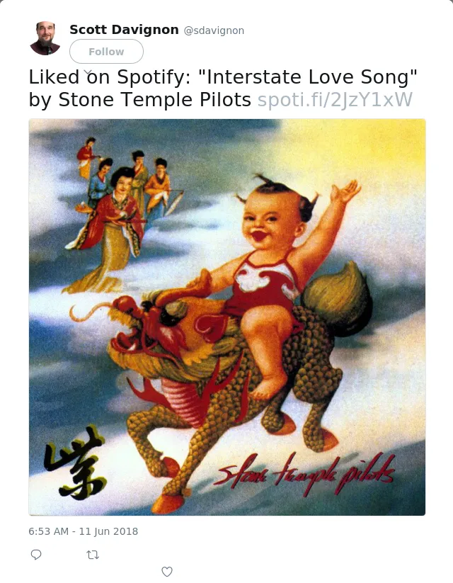 Liked on Spotify: "Interstate Love Song" by Stone Temple Pilots