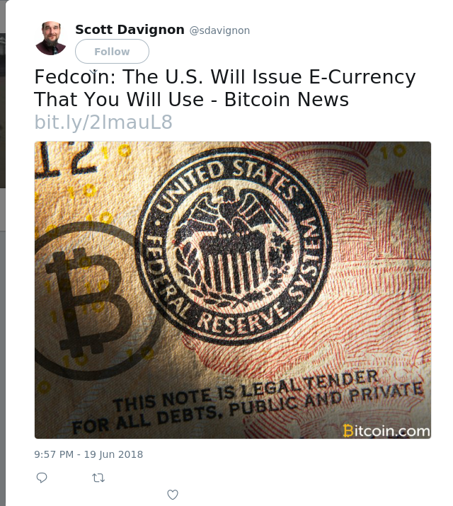 Fedcoin: The U.S. Will Issue E-Currency That You Will Use - Bitcoin News