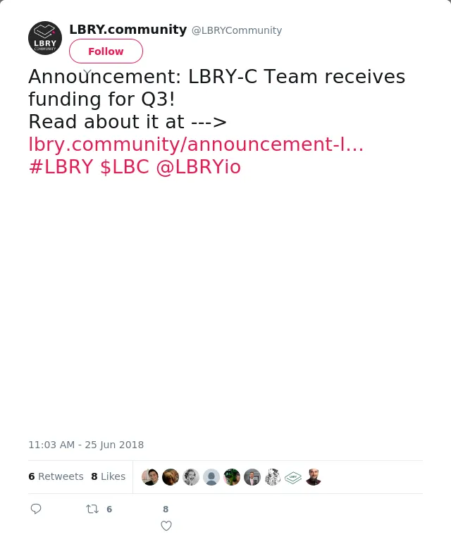 RT @LBRYCommunity: Announcement: LBRY-C Team receives funding for Q3!
Read about it at --->