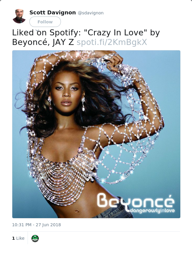 Liked on Spotify: "Crazy In Love" by Beyoncé, JAY Z