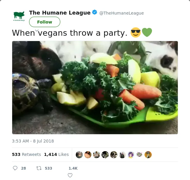 RT @TheHumaneLeague: When vegans throw a party. 😎💚