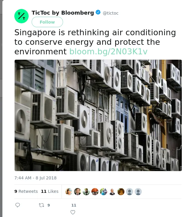 RT @tictoc: Singapore is rethinking air conditioning to conserve energy and protect the environment
