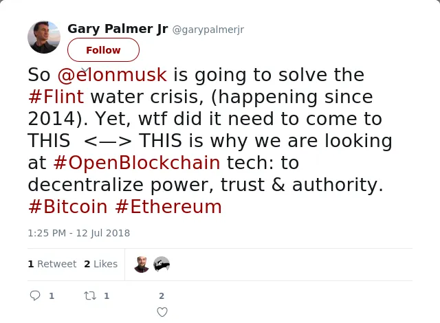 RT @garypalmerjr: So @elonmusk is going to solve the #Flint water crisis, (happening since 2014). Yet, wtf did it need to come to THIS  <—>…