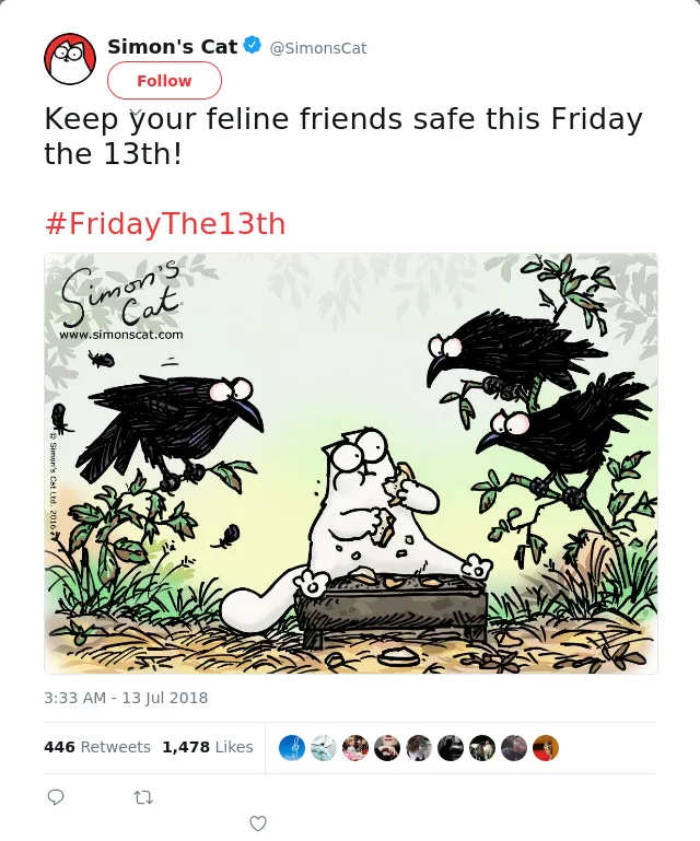 RT @SimonsCat: Keep your feline friends safe this Friday the 13th!

#FridayThe13th