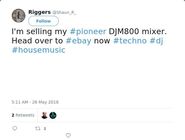 RT @Shaun_R_: I'm selling my #pioneer DJM800 mixer. Head over to #ebay now #techno #dj #housemusic