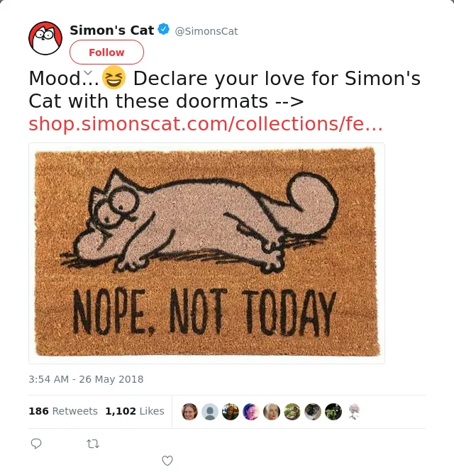 RT @SimonsCat: Mood...😆 Declare your love for Simon's Cat with these doormats -->