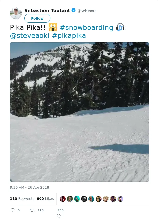 RT @SebToots: Pika Pika!! 🙀 #snowboarding 🎧: @steveaoki #pikapika